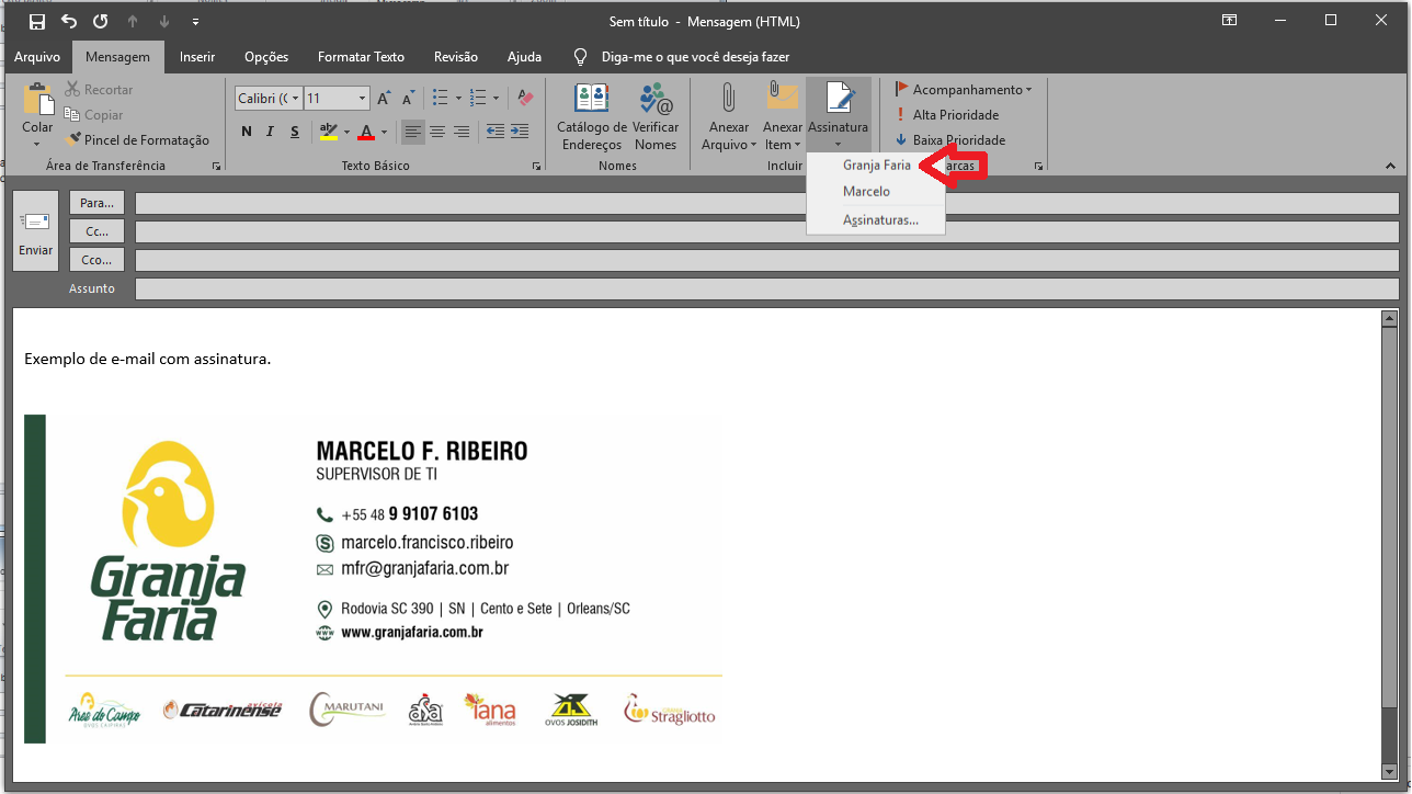 Configuração de assinatura de email Microcamp